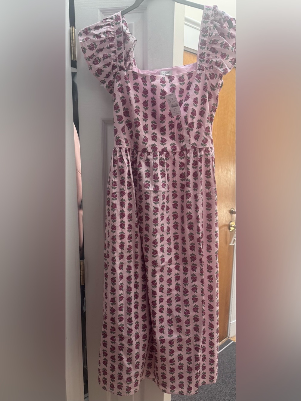 J. Crew Factory Pink Rose-Print Midi Dress
